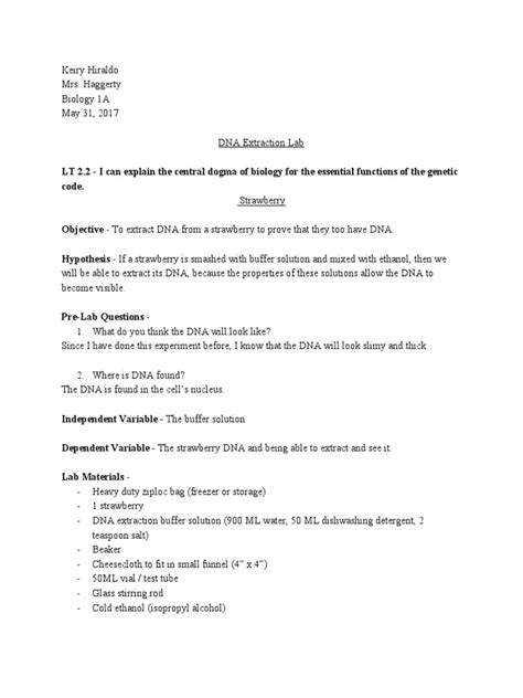 Lab Report - Dna Extraction Lab | PDF | Dna | Filtration