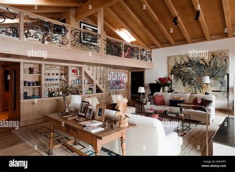 Swiss Chalet with interior designed by Tino Zervudachi, Gstaad Stock ...