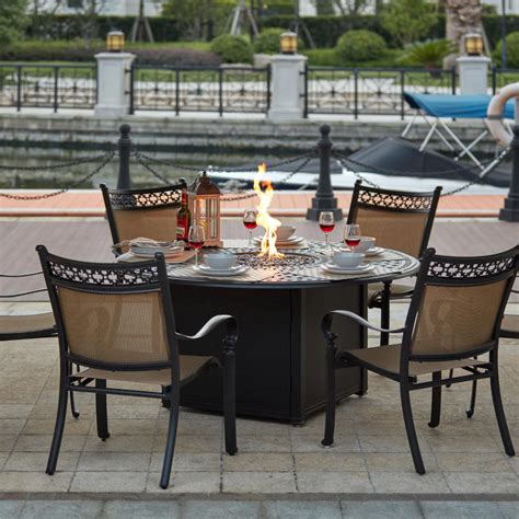 Mountain View 7 Piece Cast Aluminum Sling Patio Fire Pit Dining Set W ...