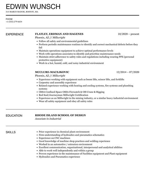 Millwright Resume Samples | Velvet Jobs