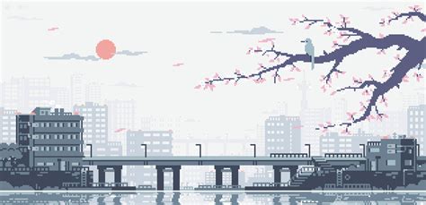 [OC] View over a Japanese City (Animated) : r/PixelArt