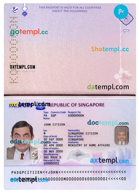 Singapore passport example in PSD format, fully editable, 2017- present ...