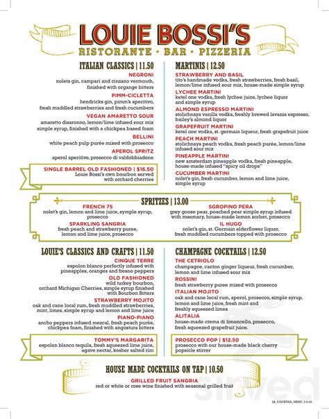 Louie Bossi's Ristorante Bar Pizzeria menu in Fort Lauderdale, Florida, USA