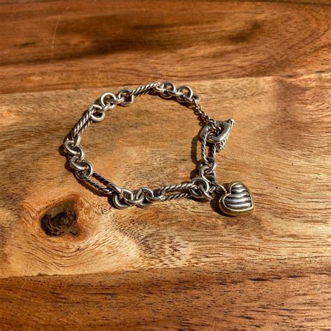 David Yurman Silver Sterling Heart Charm Figaro Bracelet - Etsy