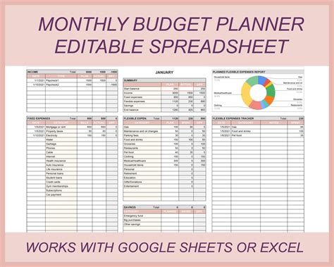 Editable Monthly Budget Financial Goals Spreadsheet Template Excel ...