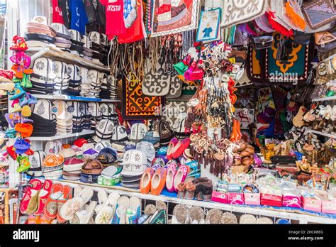 BISHKEK, KYRGYZSTAN - JULY 26, 2017: Traditional souvenirs for sale at ...