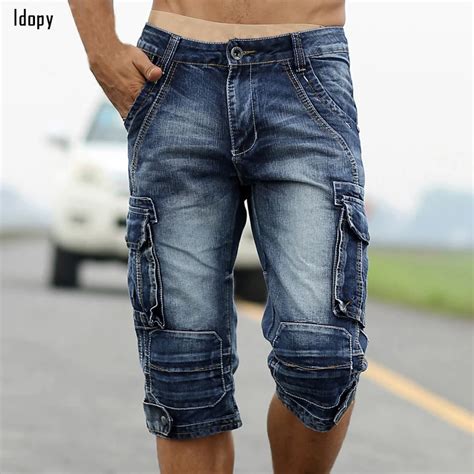 Summer Mens Retro Cargo Denim Shorts Vintage Acid Washed Faded Multi ...