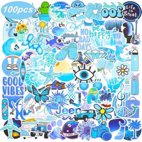 Buy 100 Blue VSCO Stickers, Aesthetic Stickers, Cute Stickers, Laptop ...