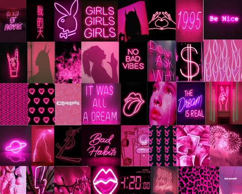 Pink neon wall collage kit 100 pcs wall collage kit pink | Etsy