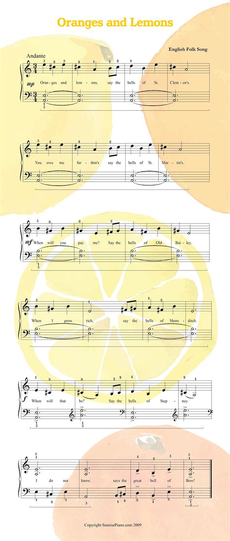 Oranges and Lemons - Late Elementary Piano Sheet Music