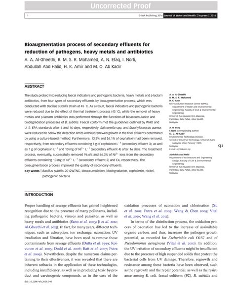 (PDF) Bioaugmentation Process of Secondary Effluents for Reduction of ...