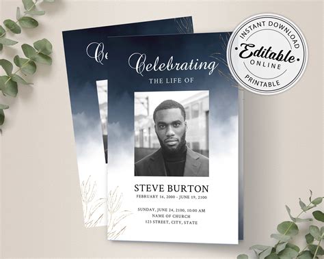 Blue Funeral Program Template Memorial Program Template - Etsy