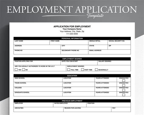 Printable Generic Application For Employment