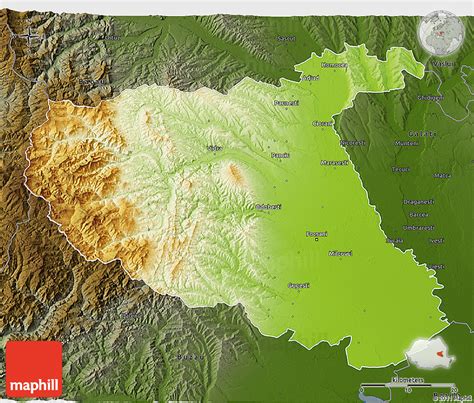 Physical 3D Map of Vrancea, darken