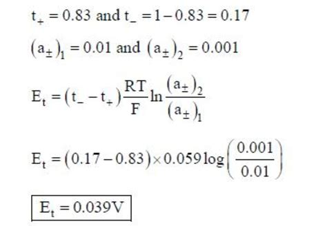 Calculate the liquid junction potential at 25\u00b0c between two ...