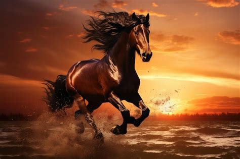 Running horse in sunset | Premium AI-generated image