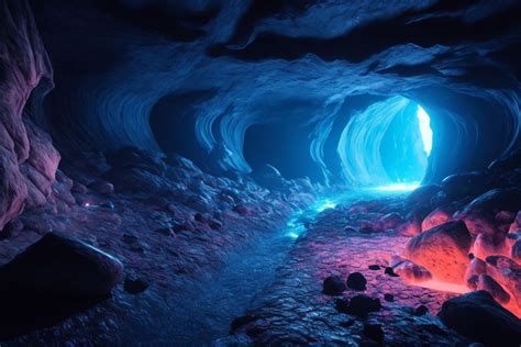 mrx: Deep Underground ice cave with lava river flowing through at ...