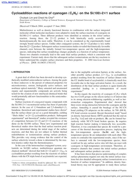 (PDF) Cycloaddition reactions of cyanogen (C2N2) on the Si(100)-2×1 surface