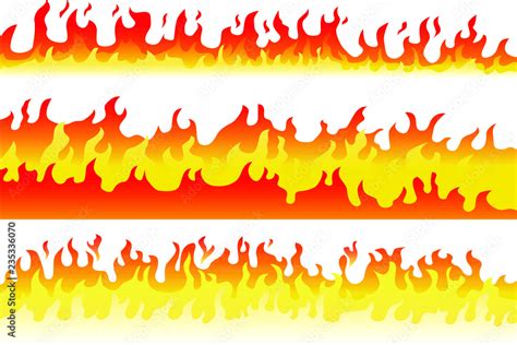 Set of cartoon fire flame frame border. Vector illustration of burning ...