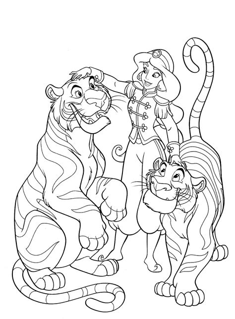 Aladdin Rajah And Jasmine Coloring Pages For Kids #b2k : Printable ...