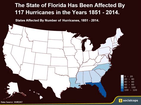 Map Showing Number of Hurricanes That Have Affected Each State in the ...