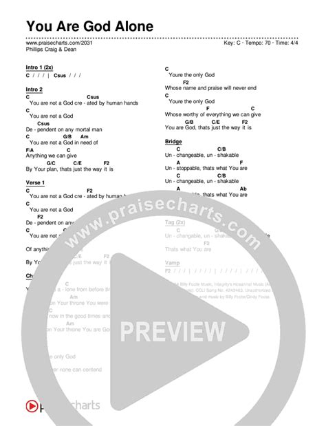 You Are God Alone Chords PDF (Phillips Craig & Dean) - PraiseCharts