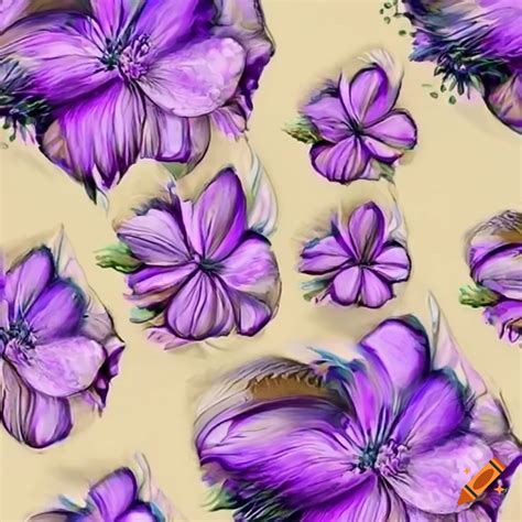 Pattern of purple and light purple flowers on an ivory background on ...