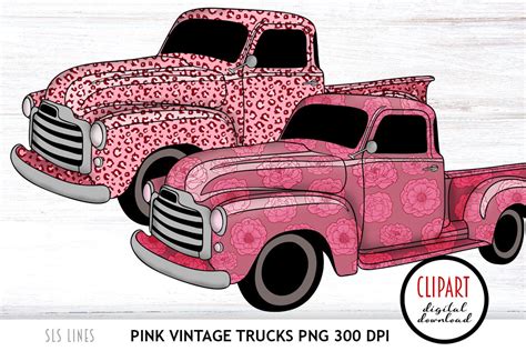 Vintage Truck Clipart Pink Trucks PNG Sublimation Elements - Etsy