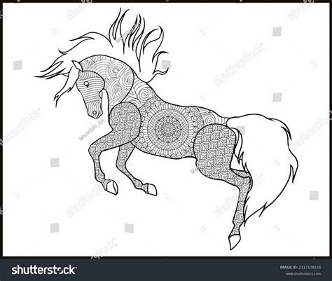 Coloring Page Mustang Horse Stylized Handdrawn Stock Vector (Royalty ...