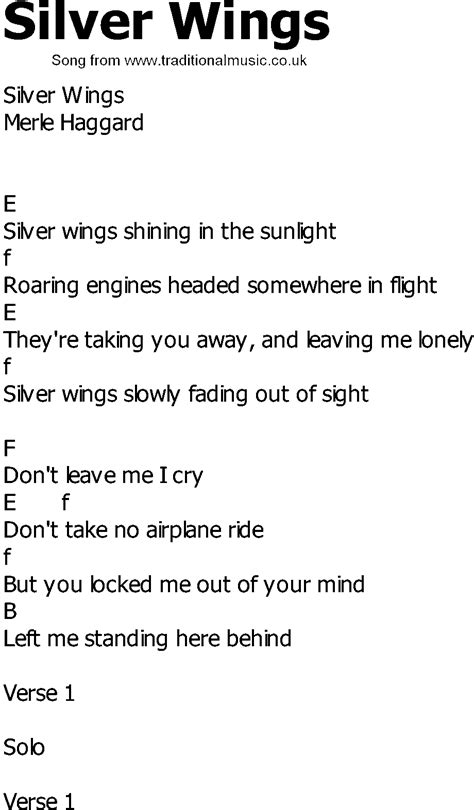 Old Country song lyrics with chords - Silver Wings