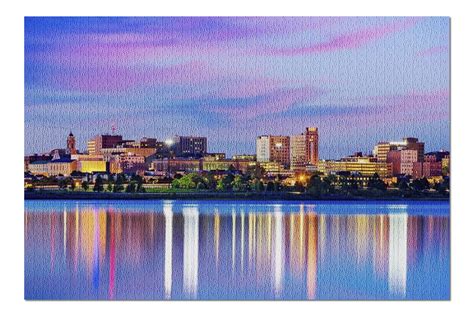 Portland, Maine - Skyline at Night with Vibrant Skies & Water ...