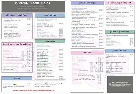 Food Menu - Kenton lane Cafe