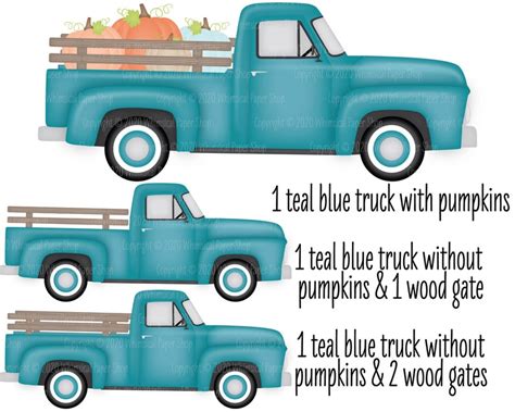 CLIPART Teal & Orange Truck set PNG old vintage truck with | Etsy