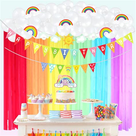 Buy Hombae Rainbow Birthday Party Decorations Backdrop with White ...