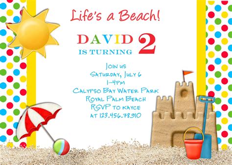 Beach Party Birthday Invitation Sandcastle Invite by 3PeasPrints