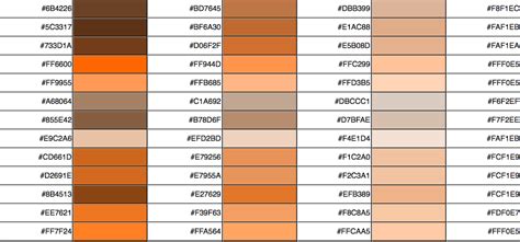 the color chart for different shades of brown, orange and red in each ...