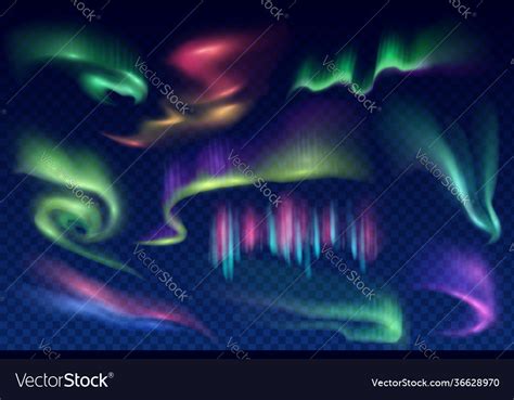 Arctic aurora borealis polar lights set Royalty Free Vector