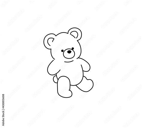 Vector isolated cute cartoon teddy bear toy contour line drawing ...