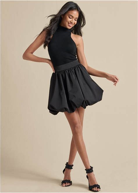 TAFFETA BUBBLE SKIRT in Black | VENUS