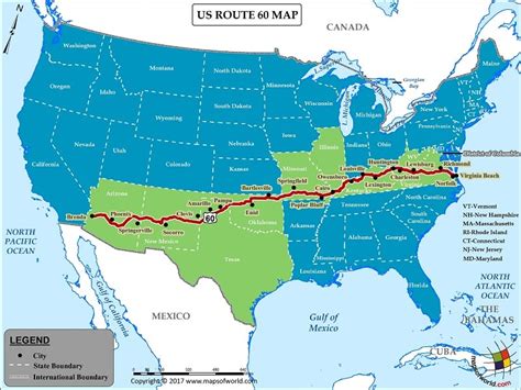 US Route 60 Map for Road Trip, Highway 60