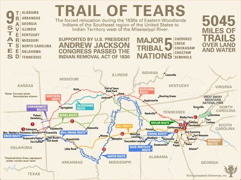 Map Showing The Routes Of The Trail Of Tears By American School ...