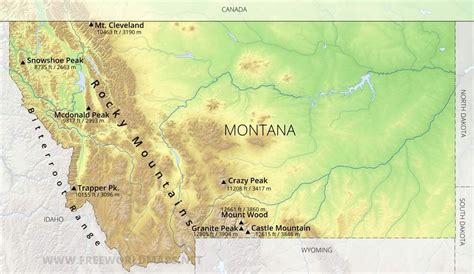 Physical map of Montana