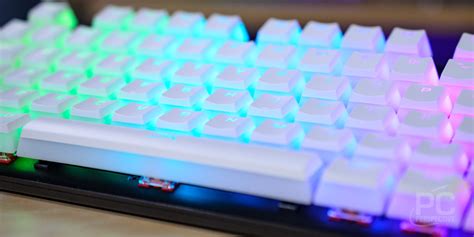 HyperX Doubleshot PBT White Pudding Keycaps on an RGB Keyboard.