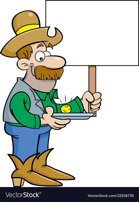 Cartoon prospector holding a sign Royalty Free Vector Image