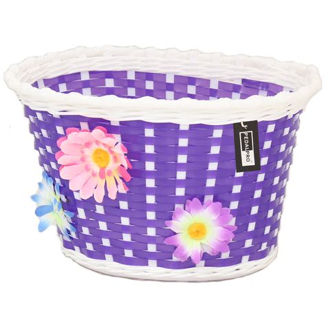 PURPLE FLOWER GIRLS BICYCLE FRONT BASKET CHILDS/CHILDRENS/KIDS FOR BIKE ...