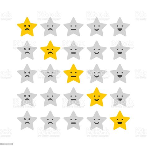 5 Star Rating Icons Quality Assessment System With Emoji Stars Vector ...