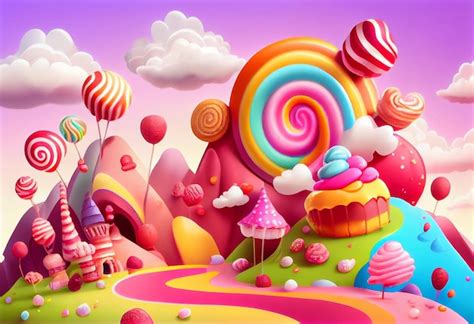 Premium Photo | A brightly colored candy land with a castle and a lot ...