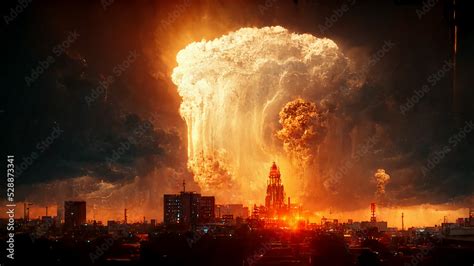 Epic Nuclear Explosion Above City Apocalyptic Sky Spectacular Art ...