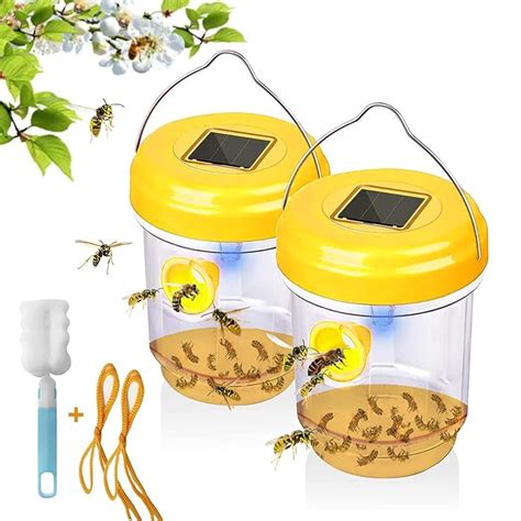 Buy Wasp Trap,2 Pack Solar Powered Wasp Traps Outdoor Hanging,Yellow ...