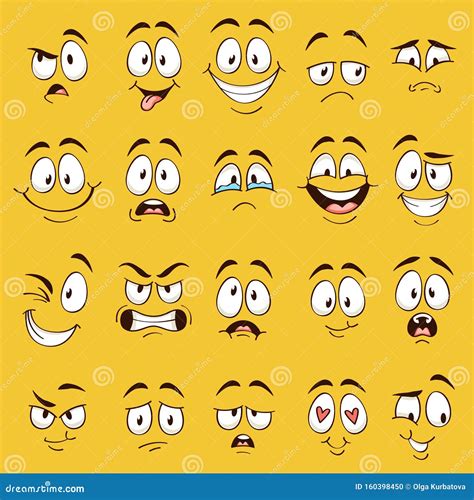 Cartoon Faces. Funny Face Expressions, Caricature Emotions Stock Vector ...